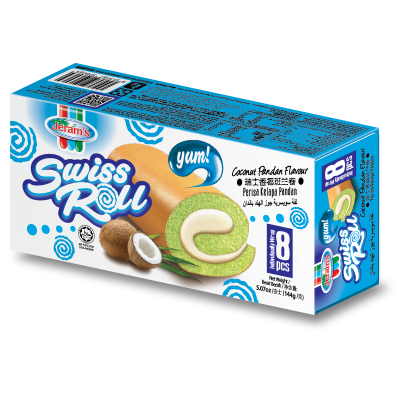 Jeram Swiss Roll Coconut Pandan 18gm x 24 pcs x 12