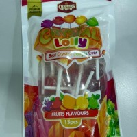 CRYSTAL LOLLY LOLLYPOP (MANGO, STRAWBERRY, BLACKCURRANT, ORANGE, GREEN APPLE FLAVOUR) 8GM x 15PCS x 50BAGS