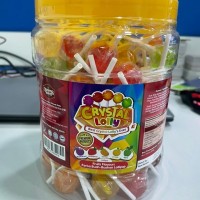 CRYSTAL LOLLY LOLLYPOP (MANGO, STRAWBERRY, BLACKCURRANT, ORANGE, GREEN APPLE FLAVOUR) 8GM x 100PCS x 12 JARS